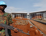 A UN soldier guards the special courthouse in Freetown
