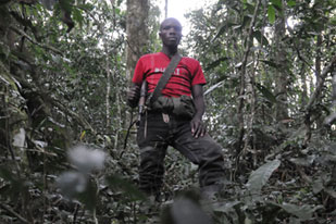 An FDLR rebel stands in a forest outside Pinga, eastern Democratic Republic of the Congo, on February 6, 2009. AFP PHOTO/Lionel Healing [File: LIONEL HEALING/AFP]
