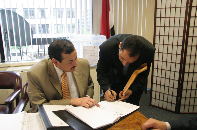 A man votes at the Egyptian Consulate