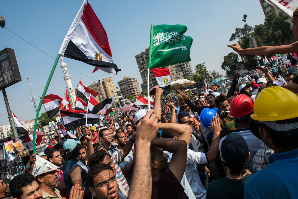 Pro-Morsi and Muslim Brotherhood supporters filled Rab(***)a Aldawiya Square in Nasr City, Cairo