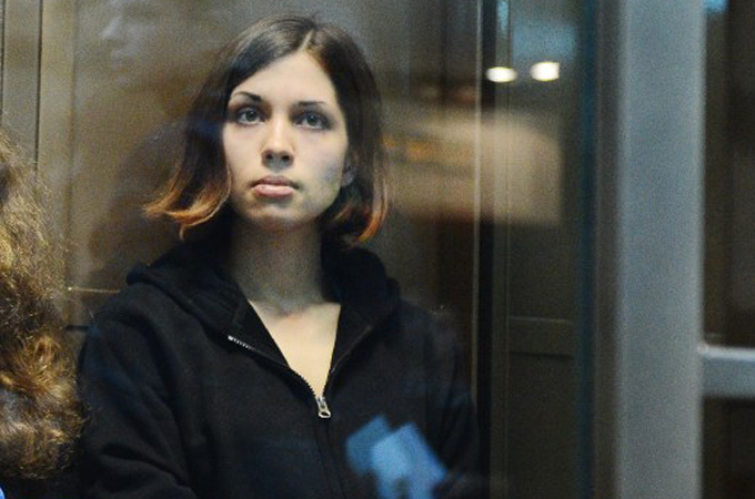 Nadezhda Tolokonnikova, a member of the female punk band Pussy Riot, was handed a two-year prison term for performing a song against President Vladimir Putin in Moscow's main Russian Orthodox cathedral [AFP]