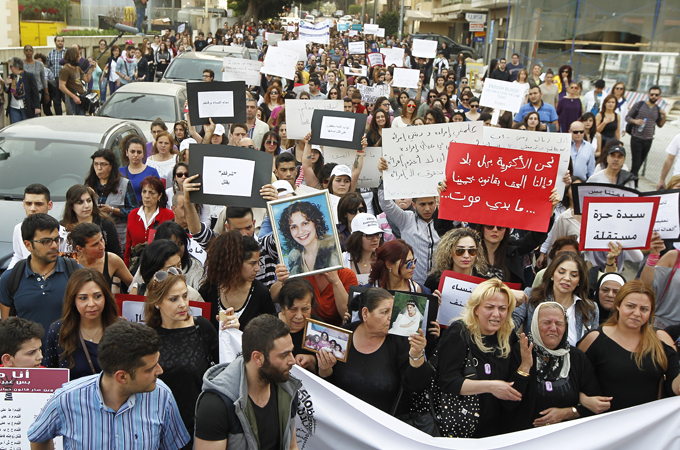 Thousands marched against domestic violence in Beirut on International Women's Day  [EPA]
