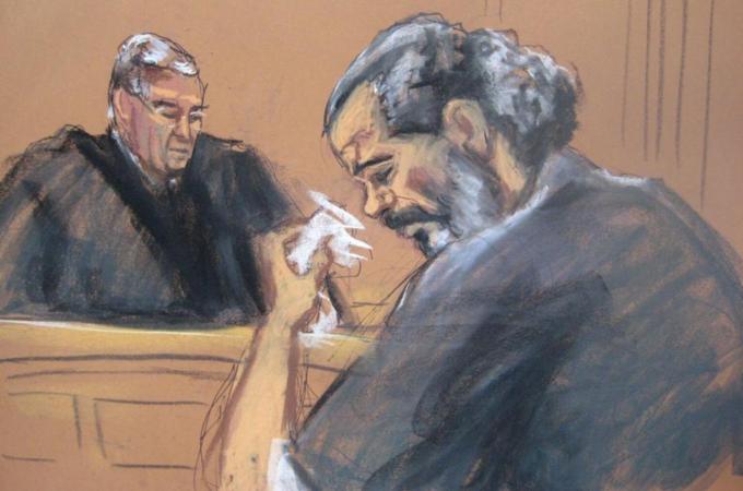 Adel Abdul Bary wiped away tears while facing US District Judge Lewis Kaplan in a Manhattan court in New York [Reuters]