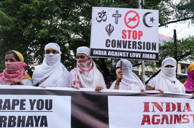 Right-wing groups recently protested against what they said was a Muslim conspiracy to convert Hindu girls [EPA]