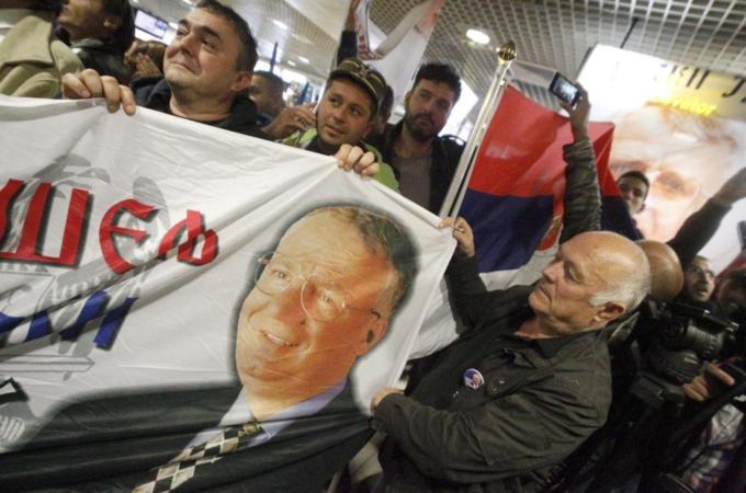 Supporters of Vojislav Seselj before his  arrival in Belgrade [EPA]