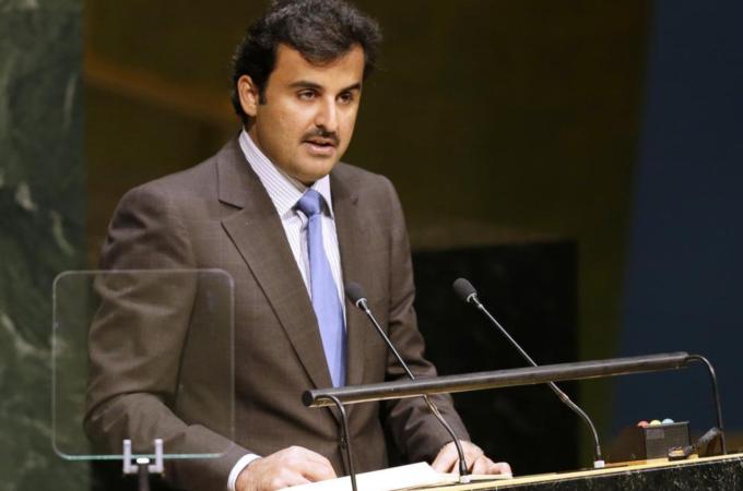 Sheikh Tamim Bin Hamad Al Thani, Emir of Qatar, speaks during the 69th session of the United Nations General Assembly at the UN headquarters [AP]