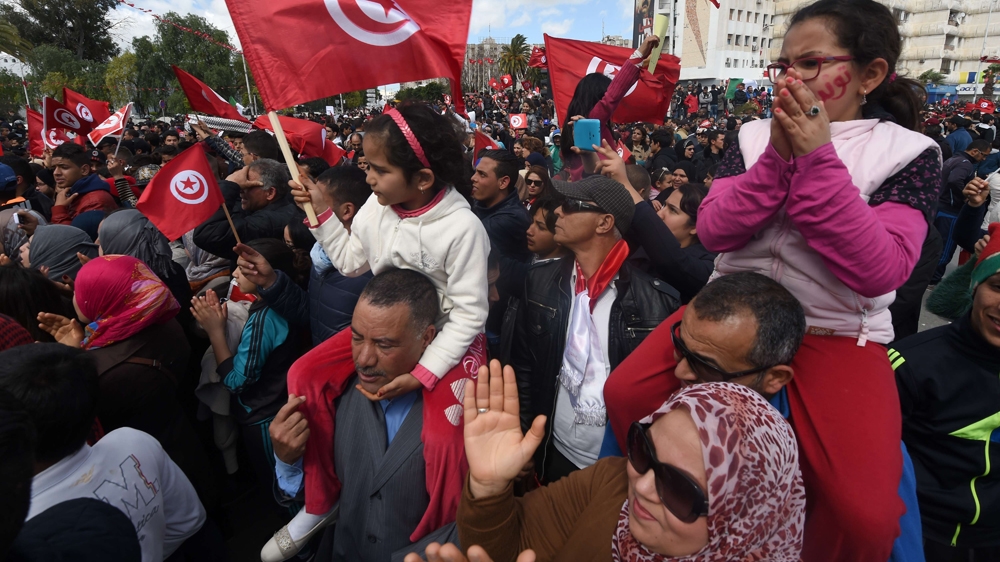 Thousands marched from the iconic Bab Saadoun Square to the Bardo museum where a stone tablet was dedicated to the memory of the victims [AFP]