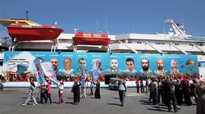 Pro-Palestinian Turks gather on the fourth anniversary of the Mavi Marmara incident. [AP]