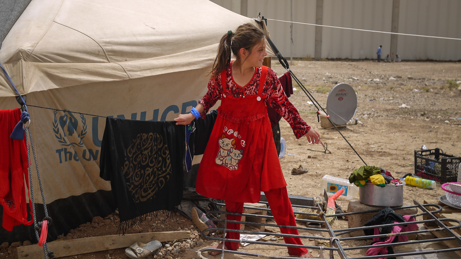 Baharka camp, Erbil, Iraq. After the Islamic State of Iraq and the Levant (ISIL) stormed the northern city of Mosul a year ago, thousands of displaced residents found shelter at the Baharka