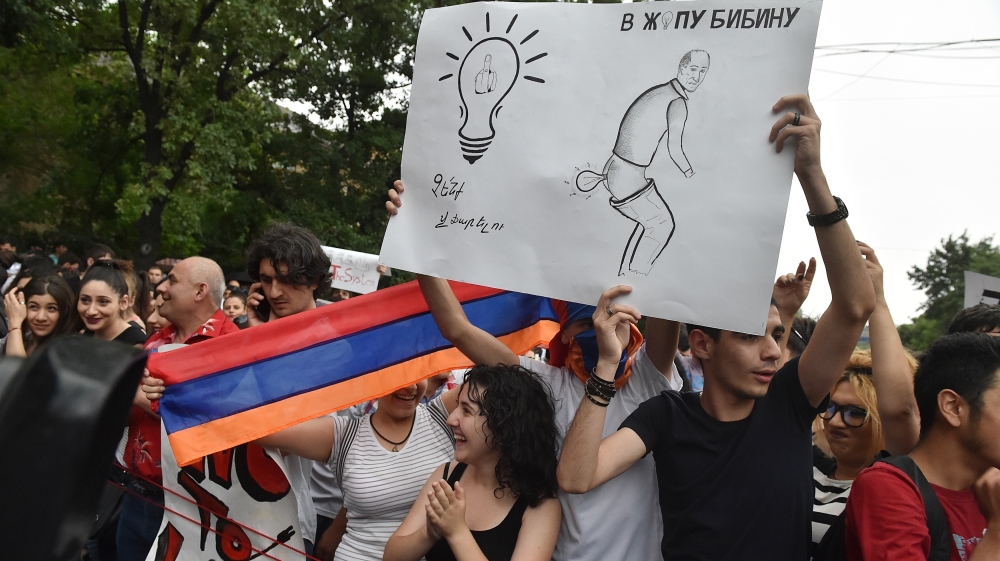 Armenian demonstrators during a protest against an increase of electricity prices in Yerevan, Armenia [Getty]
