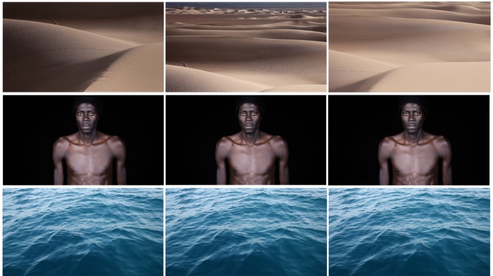 A screen cap from Alaoui's Crossings, 3-screen video installation, 2014 [Courtesy Leila Alaoui] 