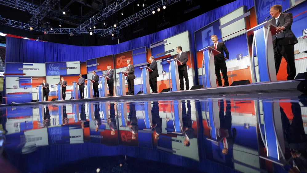 Ten Republican 2016 U.S. presidential candidates debate at the first official Republican presidential candidates debate of the 2016 U.S. presidential campaign in Cleveland