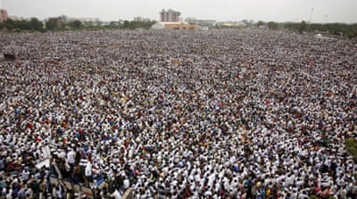 Tens of thousands of protesters from Gujarat's Patel community participated in the rally in Ahmadabad [AP]