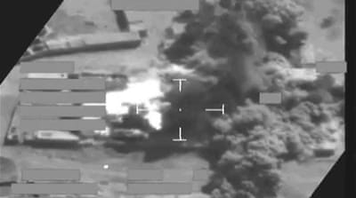 Screengrab of an air strike hitting a target on August 9, in Syria [EPA]