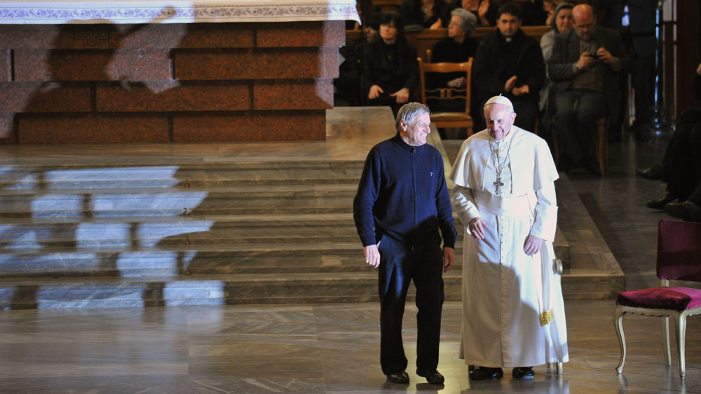 Pope Francis and Father Luigi Ciotti of the Catholic Libera association have taken a stand against organised crime [Tiziana Fabi/AFP-Getty Images]