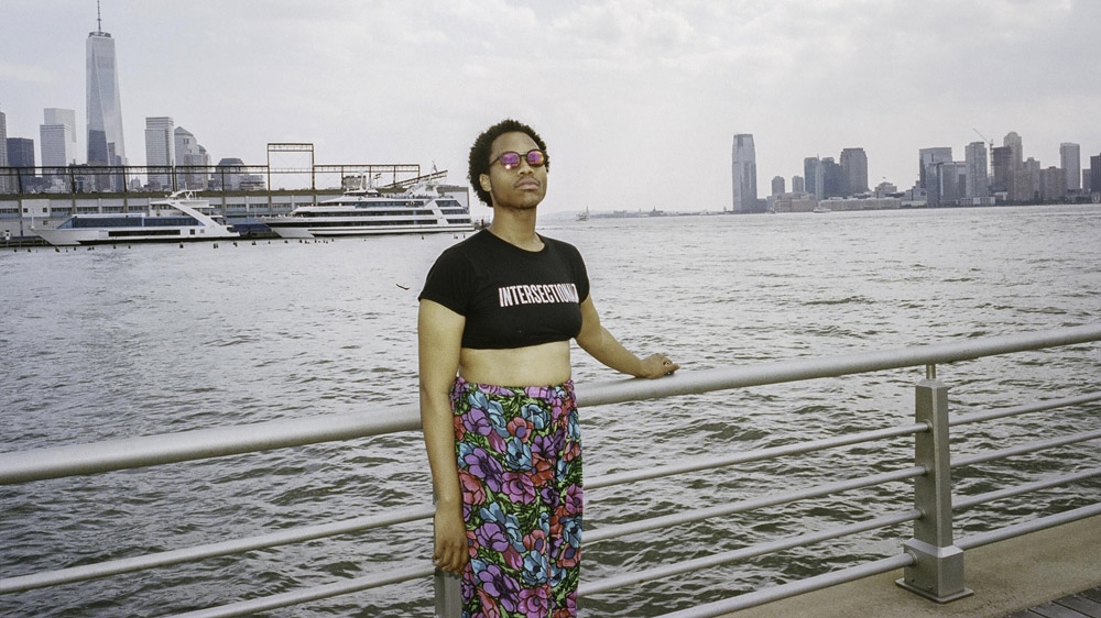 Hassan Williams, a New York City-based activist whose shirt denotes the importance of the intersection of multiple forms of oppression and discrimination, in the fight for social, economic racial and gender justice for trans people of colour [Joey Prince]