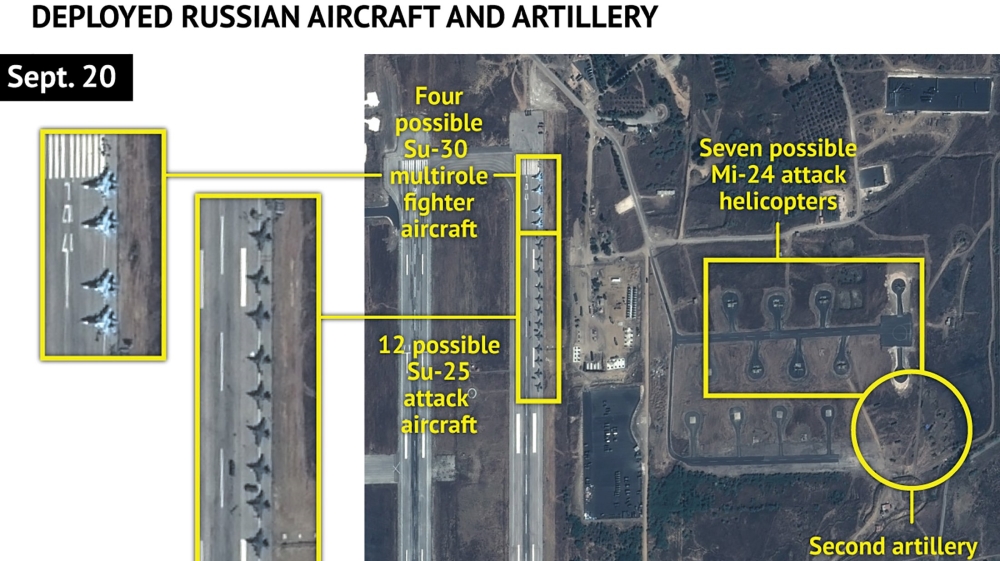 A recent map shows at least 16 Russian combat aircraft stationed near Latakia [www.Stratfor.com/Airbus Defense and Space/Reuters]