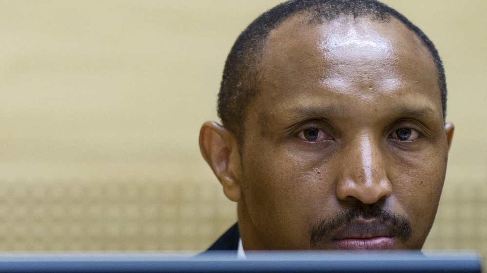 Congolese militia leader Ntaganda sits in the courtroom of the ICC during the first day of his trial at the Hague in the Netherlands