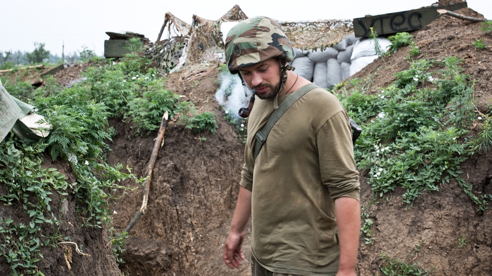 Nikrasov is in charge of the first line of defense of Shirokine. The former translator joined the fight with the aim of making sure it never reaches his family in Kiev [Virginie NGUYEN HOANG] 