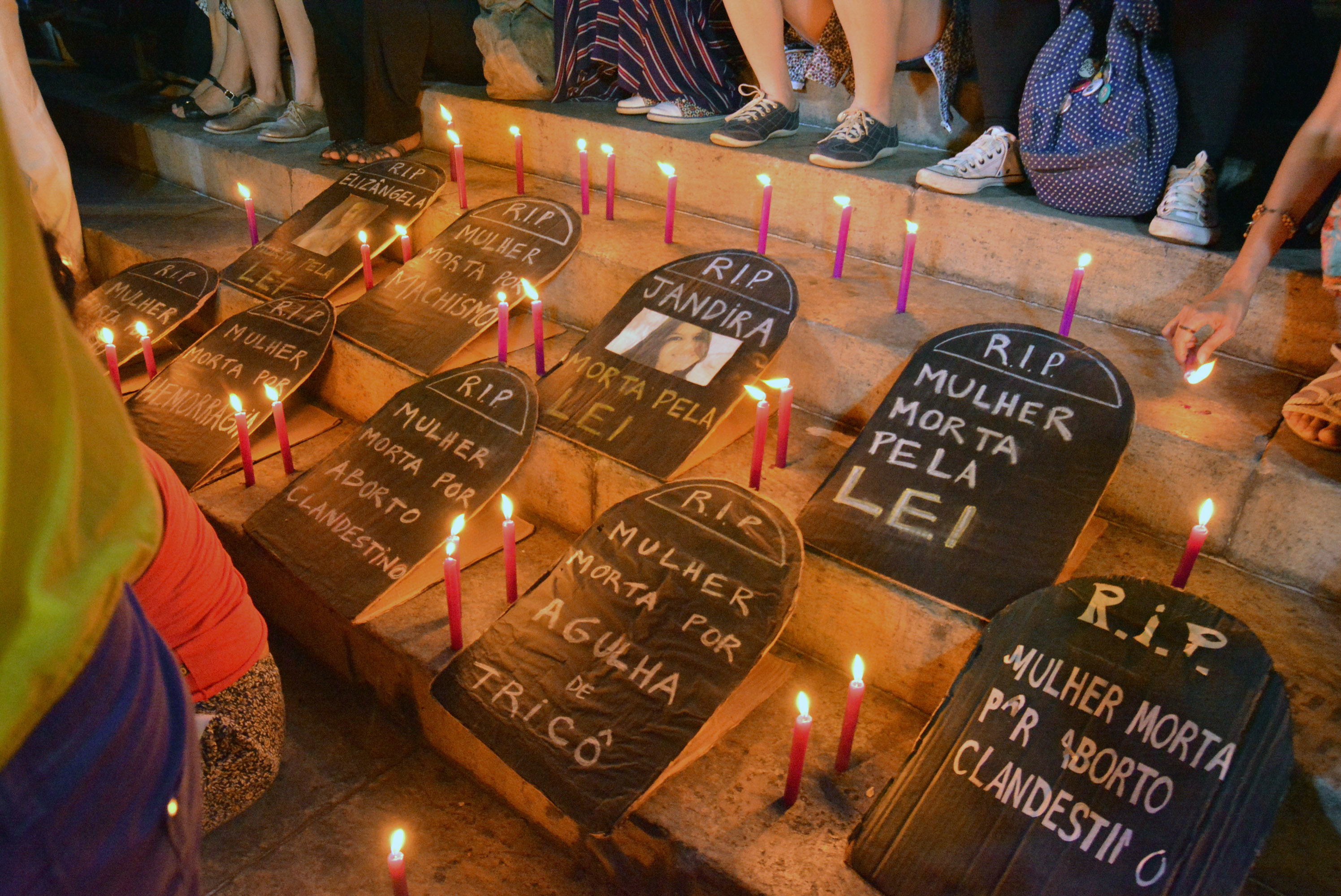 Homemade headstones pay tribute to the women killed in Brazil during underground, illegal abortion attempts [Priscilla Moraes/Al Jazeera]