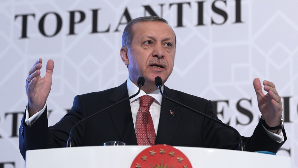 Erdogan speaking at the Organisation of Islamic Cooperation economy meeting in Istanbul on Wednesday [Murat Cetinmuhurdar/  AP Photo]