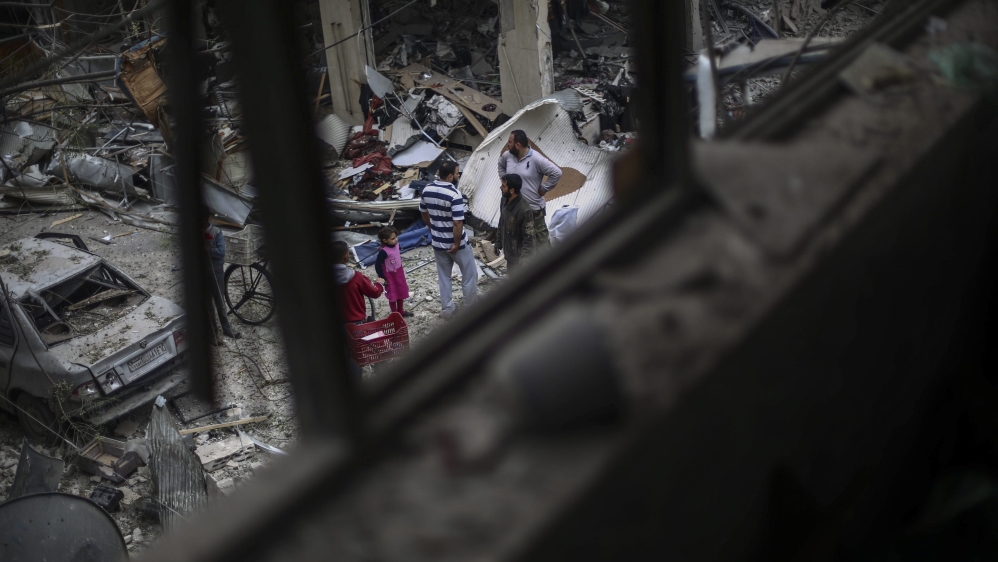 'No one in Ghouta has glass windows any more - they have all been broken' [EPA]