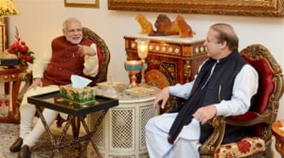 Pakistani Prime Minister Nawaz Sharif with his Indian counterpart Narendra Modi in Lahore, Pakistan [Reuters]