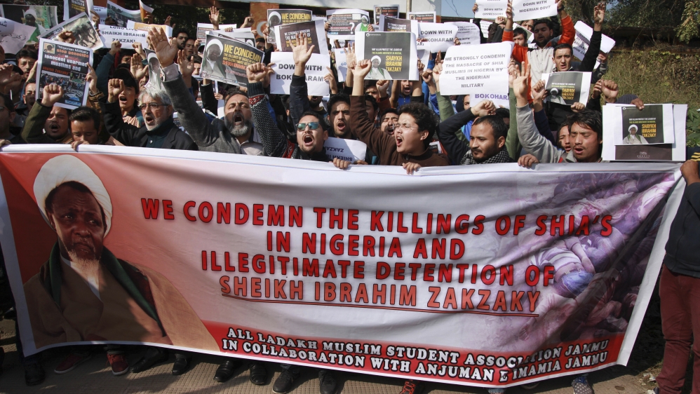 Students in Jammu, India protest in solidarity with the Shia minority in Nigeria after the weekend of violence [Channi Anand/AP]