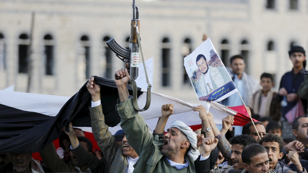 Houthi supporters demonstrate against Saudi-led air strikes in Yemen''s capital Sanaa