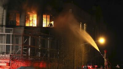 Flames rise from Saudi Arabia's embassy during a demonstration in Tehran [Reuters]