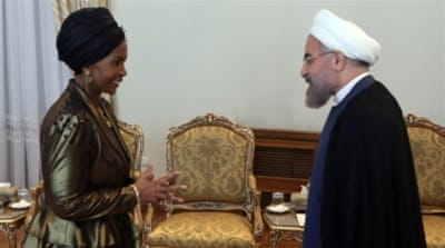 Iranian President Hassan Rouhani welcomes South Africa's Minister of International Relations and Cooperation, Maite Nkoana-Mashabane, in 2014 [AFP]