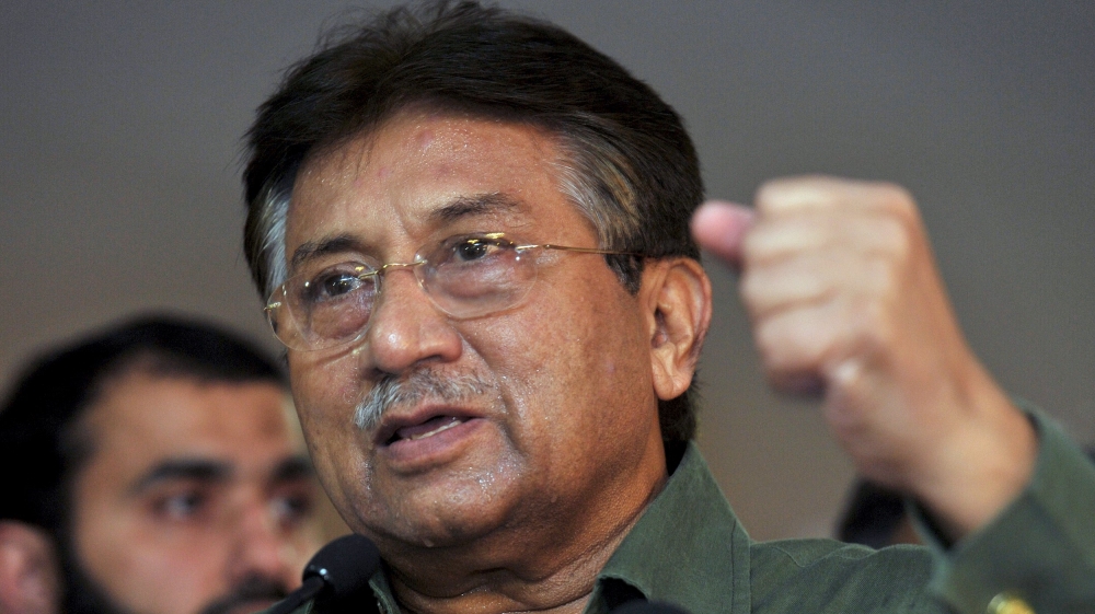 File picture shows former president of Pakistan Pervez Musharraf gesturing during a news conference in Dubai