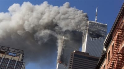 September 11, 2001, smoke rising from the burning twin towers of the World Trade Center [AP]