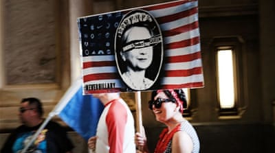 Environmentalists and Bernie Sanders supporters start to gather for a march before the start of the Democratic National Convention on July 24, in Philadelphia [AFP]