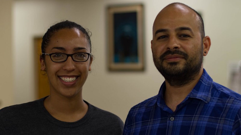 Robert, right, and Caritza, left, work at Paul Quinn College  [Randy R Potts/Al Jazeera]
