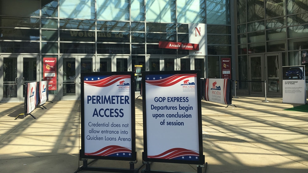 The GOP convention comes just days after Trump introduced his VP candidate, Mike Pence [Dalia Hatuqa/Al Jazeera] 