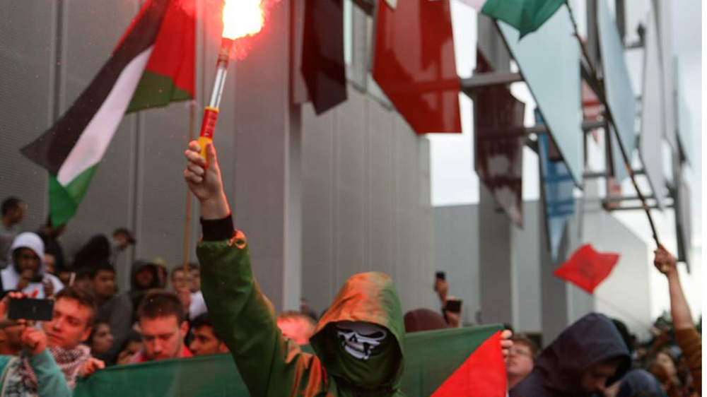 The flag of Palestine is seen flying at every game the club plays and the tie with Hapoel Be'er Sheva will be no exception [Matt Yousif/Al Jazeera]