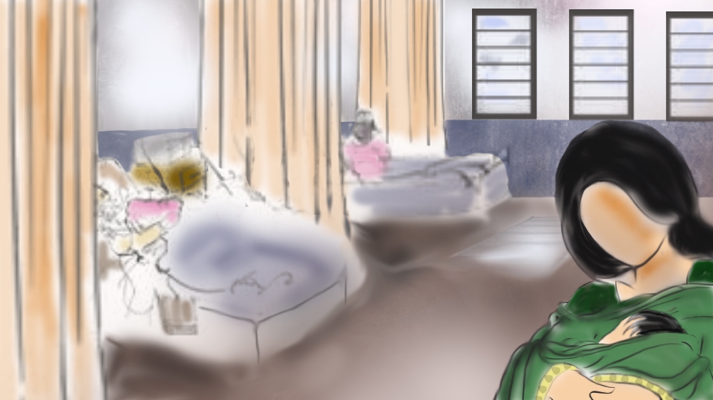 Hospitals provide an innocuous pretext for women who want to discreetly seek help. Following the success of the Dilaasa crisis centre, other Mumbai municipal hospitals have opened similar centres to provide women with free legal and psychological support [Illustration by Jawahir Hassan Al-Naimi/Al Jazeera]