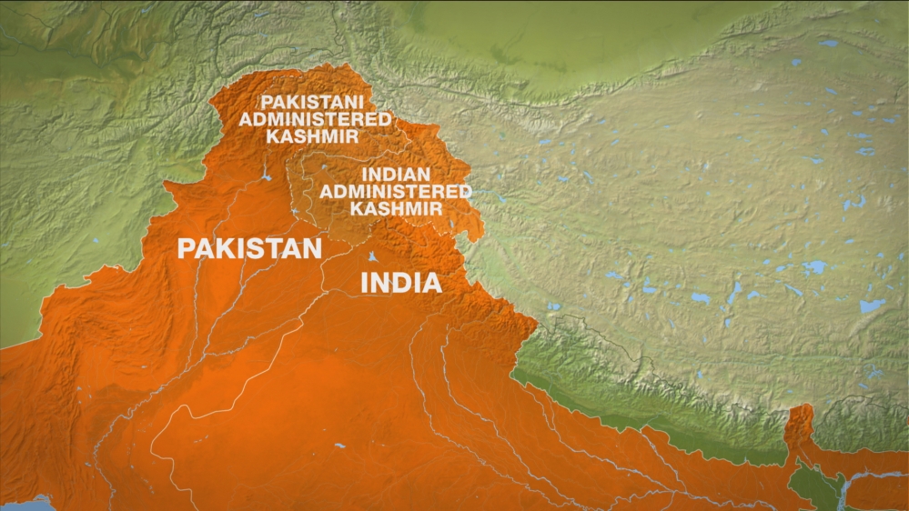 Map of Indian administered Kashmir and Pakistan administered Kashmir