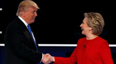 Donald Trump and Hillary Clinton shake hands at the end of their first presidential debate in Hempstead, New York [Reuters]