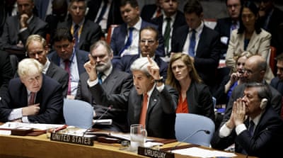 John Kerry at a Security Council meeting about the situation in Syria [EPA]