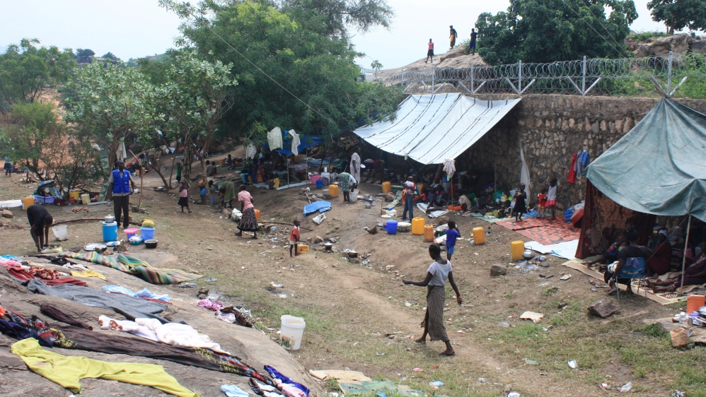 Displaced South Sudanese families are seen camping at the WFP compound in Juba, South Sudan