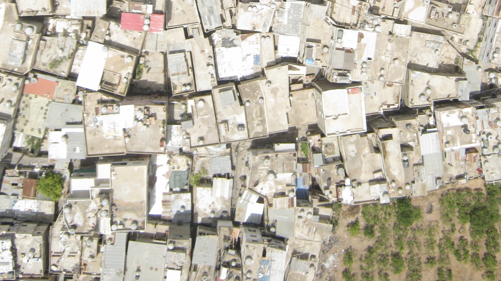 An aerial view over Burj al-Shamali camp taken with the balloon mapping technique [Courtesy of Greening Bourj al-Shamali] 