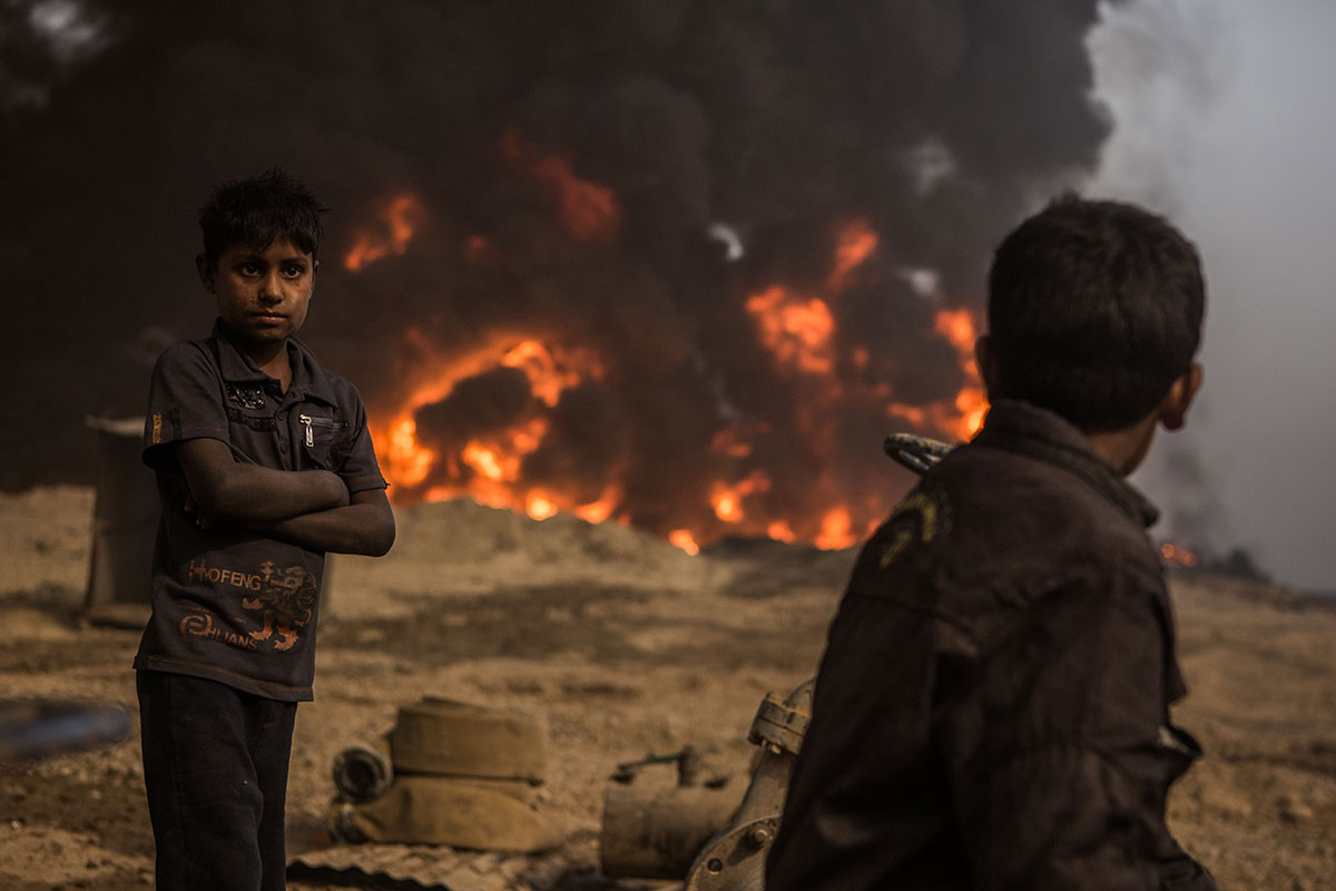 Qayyarah, Iraq - Closer look at the Oil Well fires / Please Do Not Use