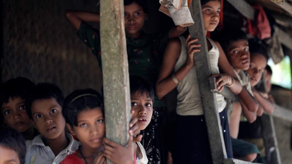 Rohingya Muslim children stand in U Shey Kya village outside Maungdaw in Rakhine state