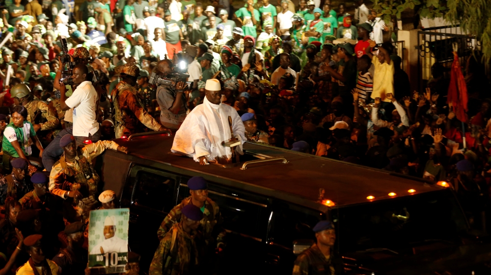 Gambia''s President Jammeh arrives for a rally in Banjul