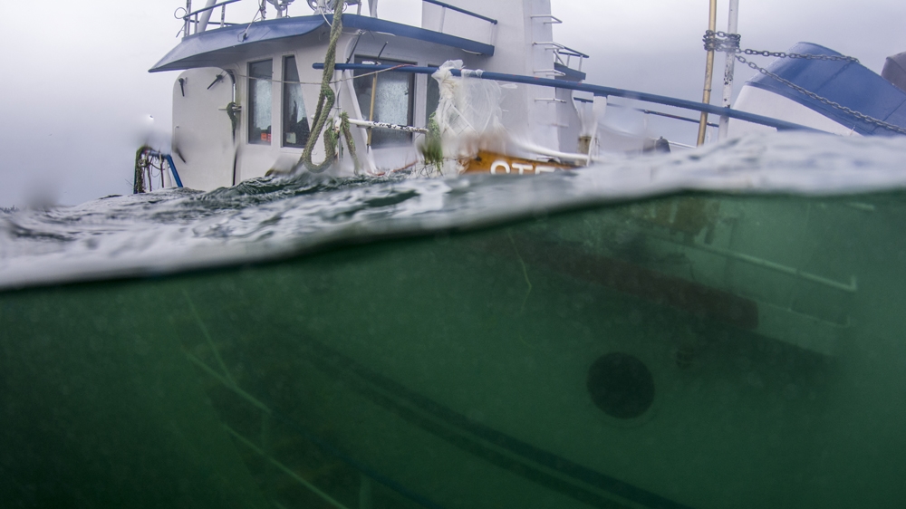 The tugboat Nathan E Stewart, heading south after delivering fuel to Alaska, missed its turn into the channel and drove straight into the rocks off Athlone Island [April Bencze/Heiltsuk Nation]  