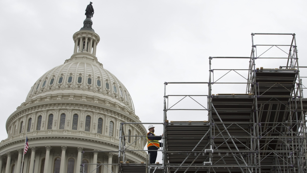 Preparation for the 2017 Presidential Inauguration at the West Front of the US Capitol
