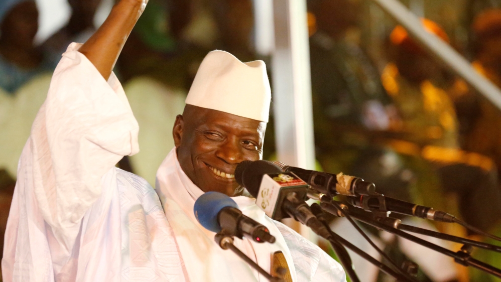 Gambia’s President Yahya Jammeh, who is also a presidential candidate for the Alliance for Patriotic Re-orientation and Construction (APRC), smiles during a rally in Banjul, Gambia, November 29, 2016. REUTERS/Thierry Gouegnon