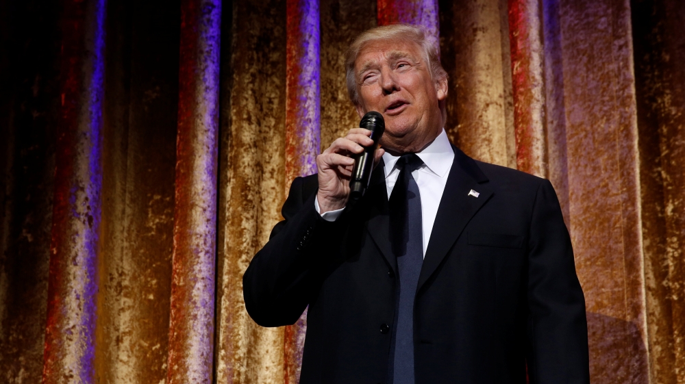Trump speaks to diplomats at the Presidential Inaugural Committee (PIC) Chairman''s Global Dinner in Washington